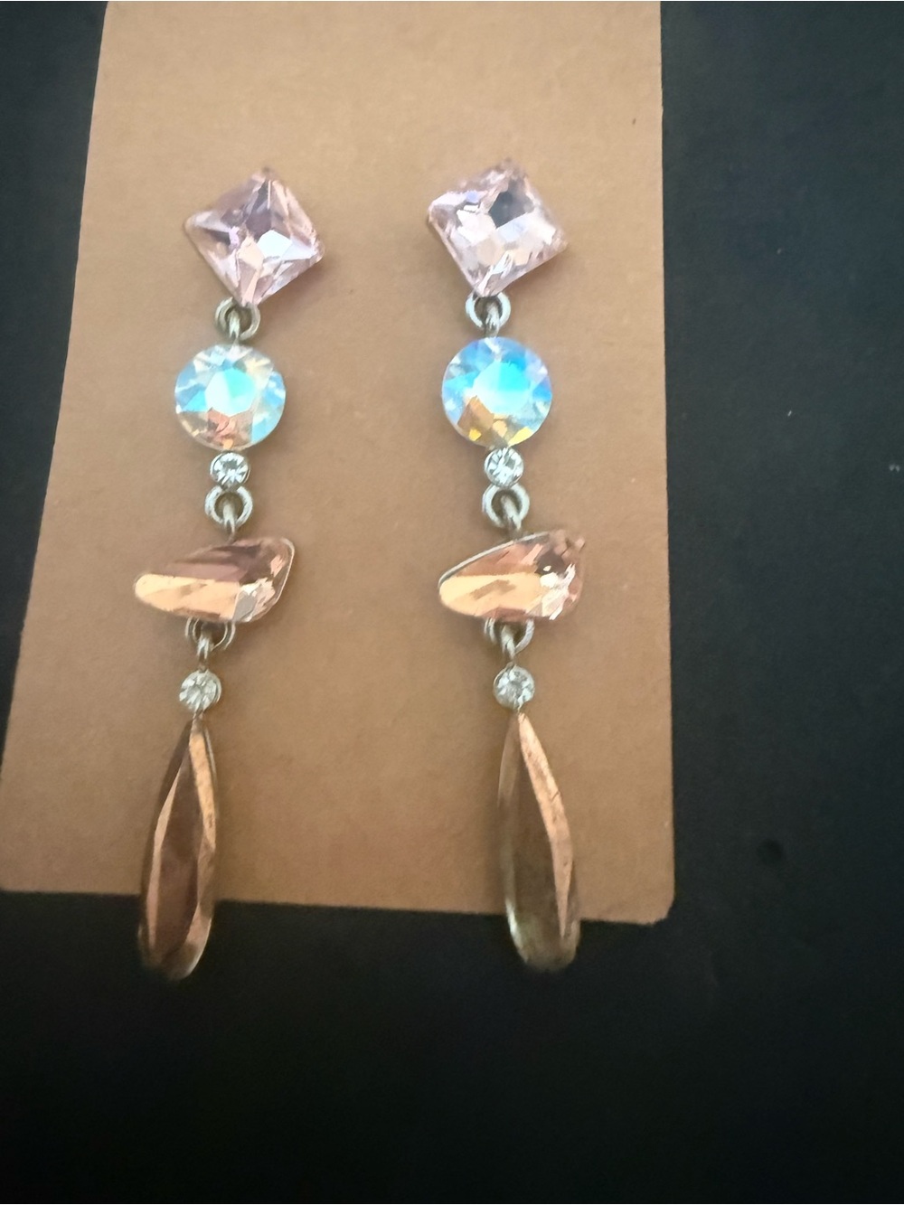 Crystal Drop Dangle Earrings - Pink and Iridescent